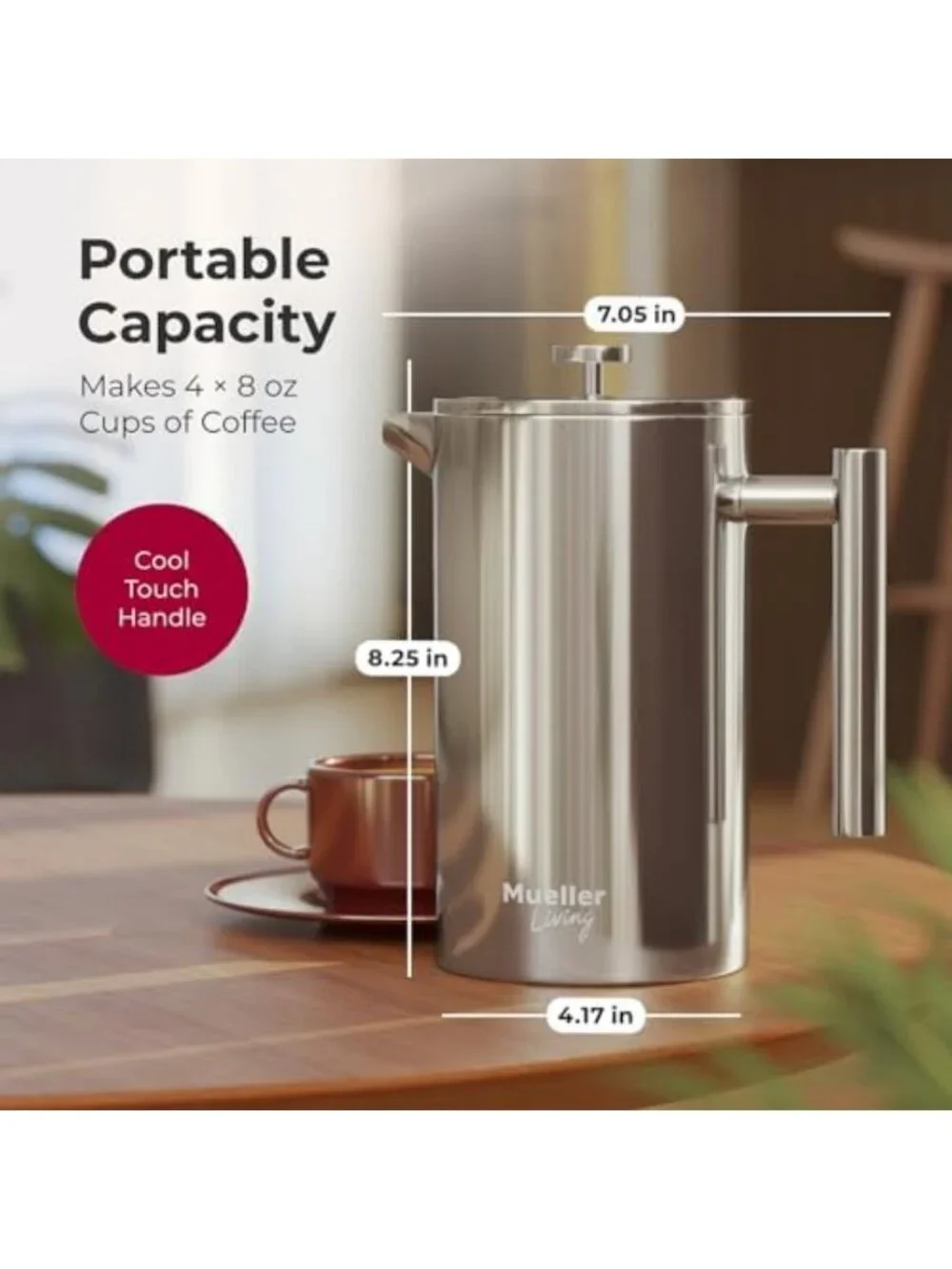 Stainless Steel French Press Coffee Maker 34oz - Double Insulated, Rust-Free